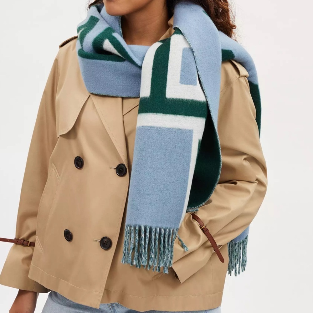 Coach Reversible Wool Scarf Oversized Colorblock Varsity Print Muffler Preppy - Picture 2 of 11